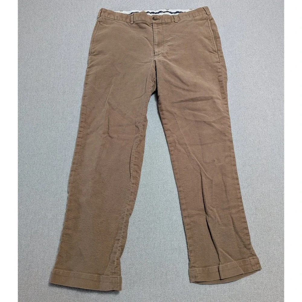 Brooks Brothers Men's Khaki 38x30 Hudson Cotton Chinos Flat Front Italian Fabric